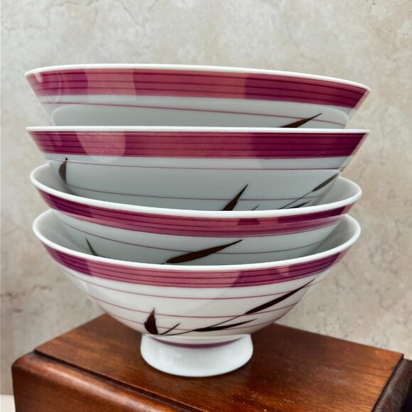 Rare 8-Piece Vintage Japanese Kutani-Yaki Rice Bowl Set Wide Mouth Pink and Gold - Picture 3 of 11